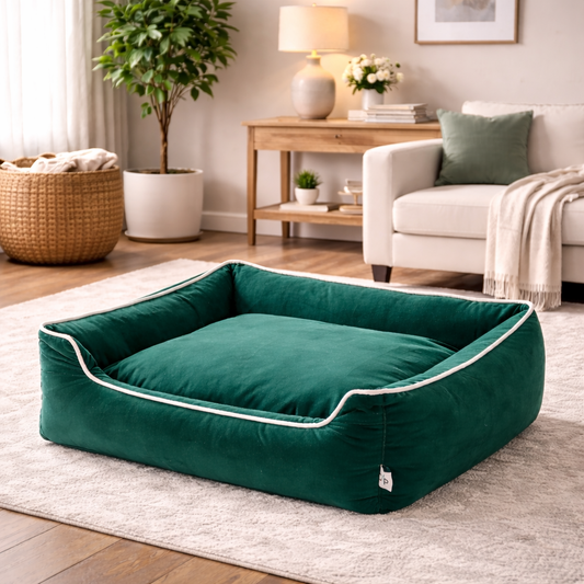 Polyester Rectangular  Medium Dog Bed-Green