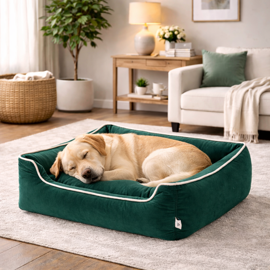 Polyester Rectangular  Medium Dog Bed-Green