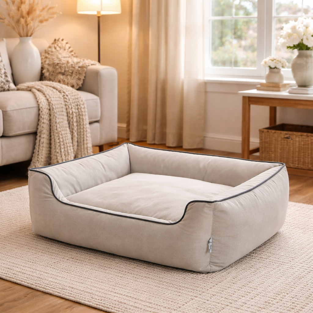 Polyester Rectangular  Medium Dog Bed-Grey
