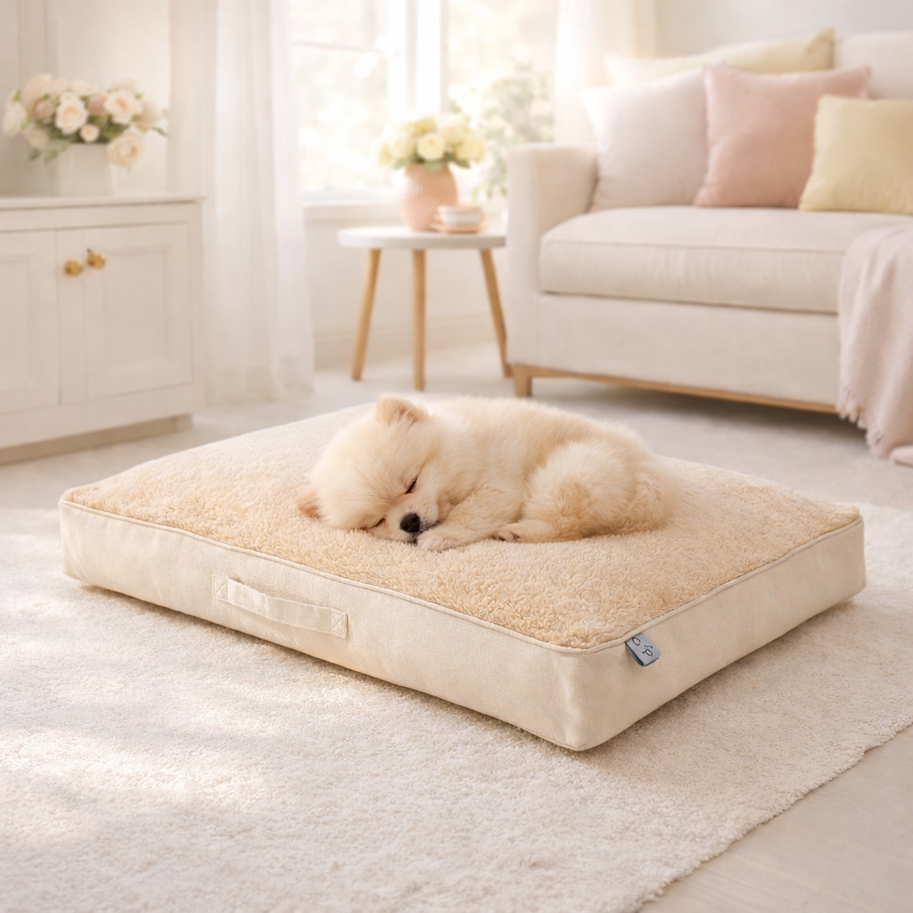 Polyester Rectangular Beige Dog Bed - Beige