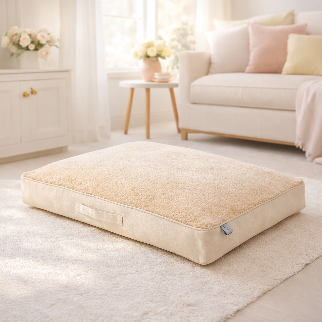 Polyester Rectangular Beige Dog Bed - Beige