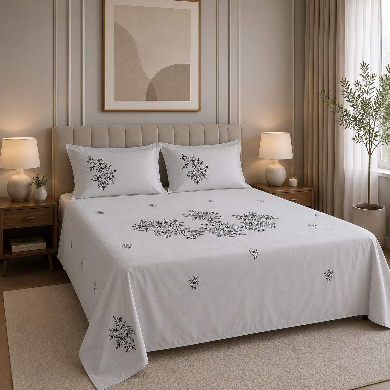 Snow Petals  (100% Cotton bedsheet)