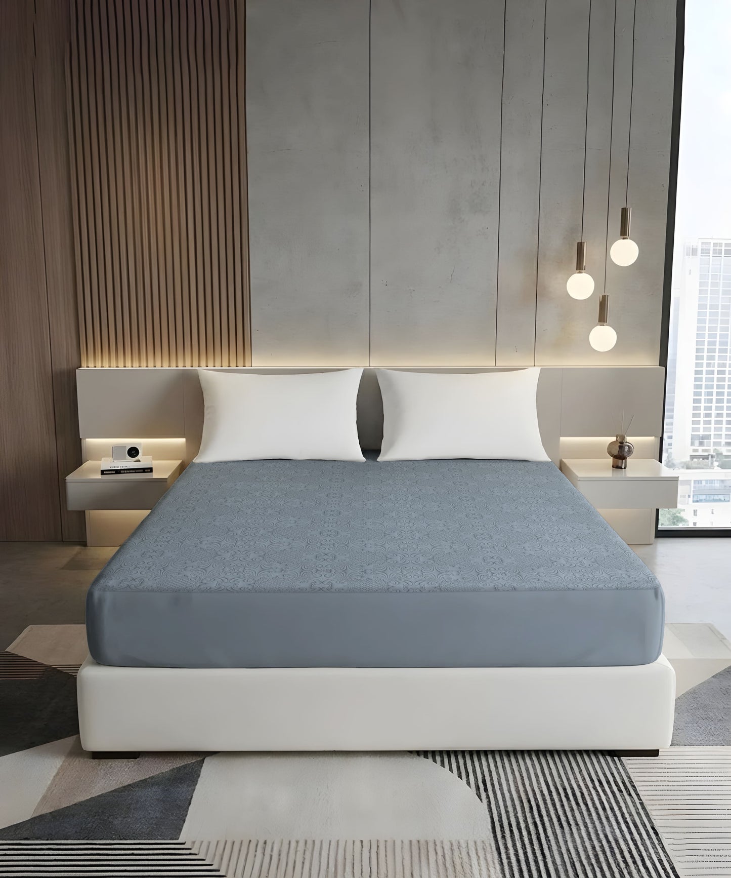 Grey 100% Waterproof Cotton Feel Ultrasonic Quilted Fitted Mattress Protector