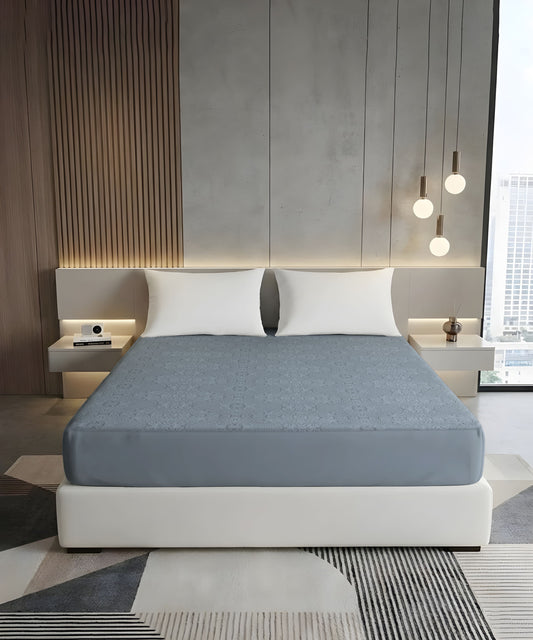 Grey 100% Waterproof Cotton Feel Ultrasonic Quilted Fitted Mattress Protector