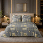 JS Home Furnishing Luxury Charcoal & Gold Geometric Bedsheet with 2 Matching Pillow Covers