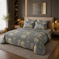 JS Home Furnishing Luxury Charcoal & Gold Geometric Bedsheet with 2 Matching Pillow Covers