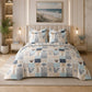 JS Home Furnishing Modern Coastal Patchwork Printed Bedsheet with 2 Pillow Covers