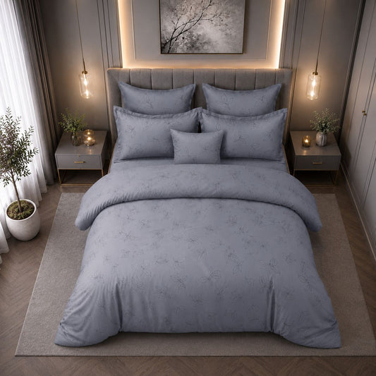 JS Home Furnishing Luxury Slate Grey Fine Line Floral Bedsheet with 2 Matching Pillow Covers