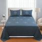 JSHOMEFINISHING Premium Embroidered Cotton Blend Bedsheet with 2 Quilted Pillow Covers | Soft & Breathable Double Bed Bedsheet | Elegant Floral Embroidery | Luxury Bedding Set | Navy Blue