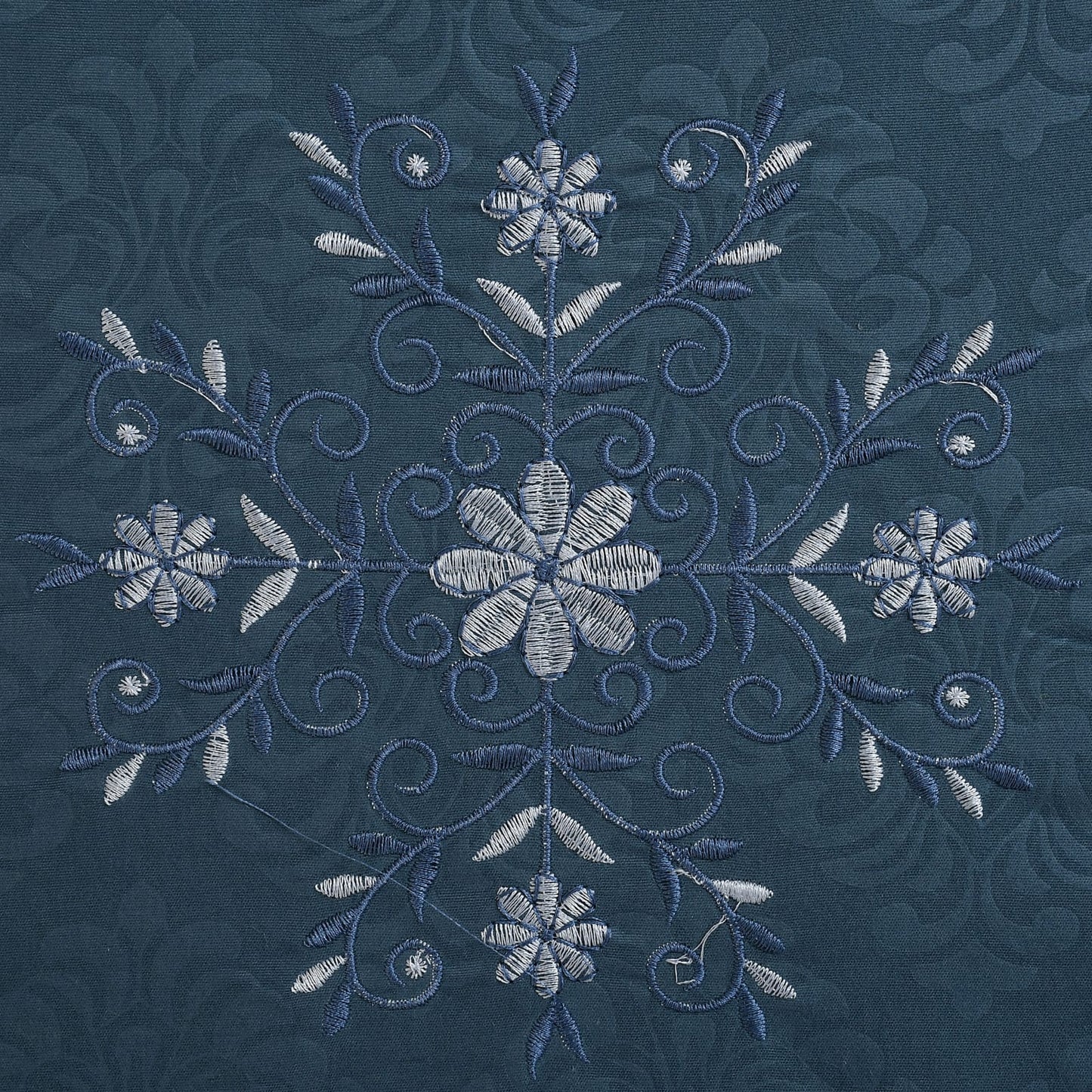 JSHOMEFINISHING Premium Embroidered Cotton Blend Bedsheet with 2 Quilted Pillow Covers | Soft & Breathable Double Bed Bedsheet | Elegant Floral Embroidery | Luxury Bedding Set | Navy Blue