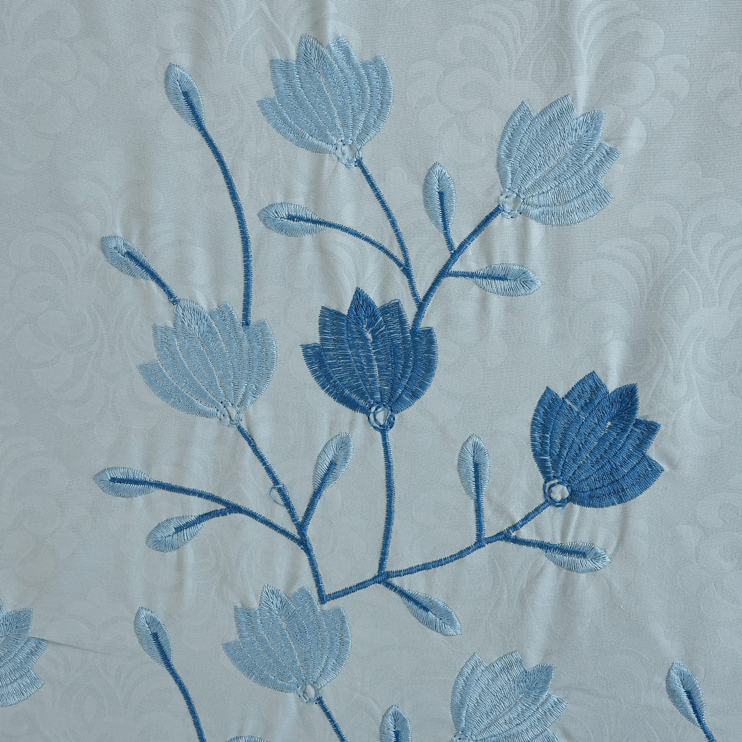 JSHOMEFINISHING Premium Embroidered Cotton Blend Bedsheet with 2 Quilted Pillow Covers | Soft & Breathable Double Bed Bedsheet | Elegant Blue Floral Embroidery | Luxury Bedding Set | Sky Blue