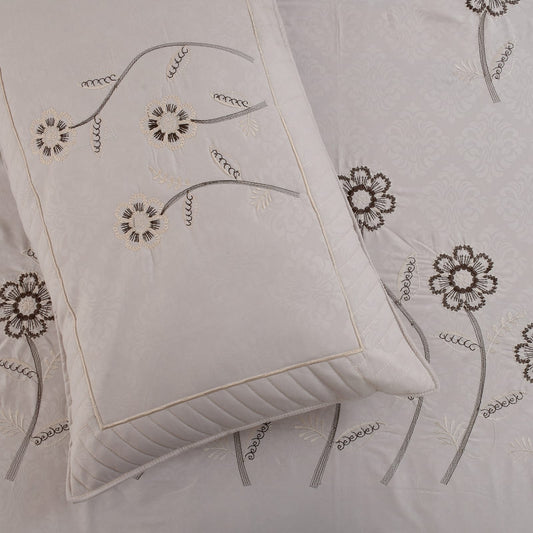 JSHOMEFINISHING Premium Embroidered Cotton Blend Bedsheet with 2 Quilted Pillow Covers | Soft & Breathable Double Bed Bedsheet | Elegant Daisy Floral Embroidery | Luxury Bedding Set | Ivory Cream